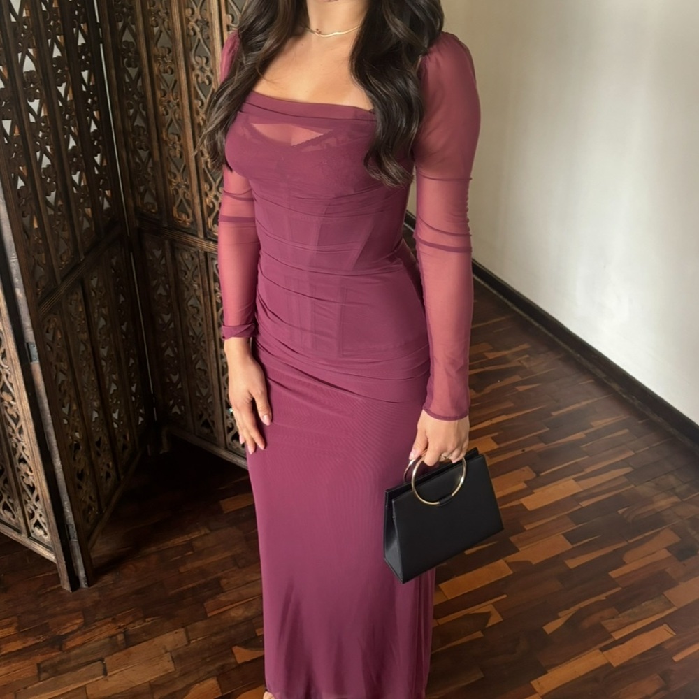House of CB Burgundy Katarina Long Sleeve Dress